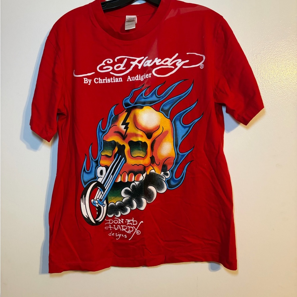 Ed Hardy Vibrant Red Tee with White Script